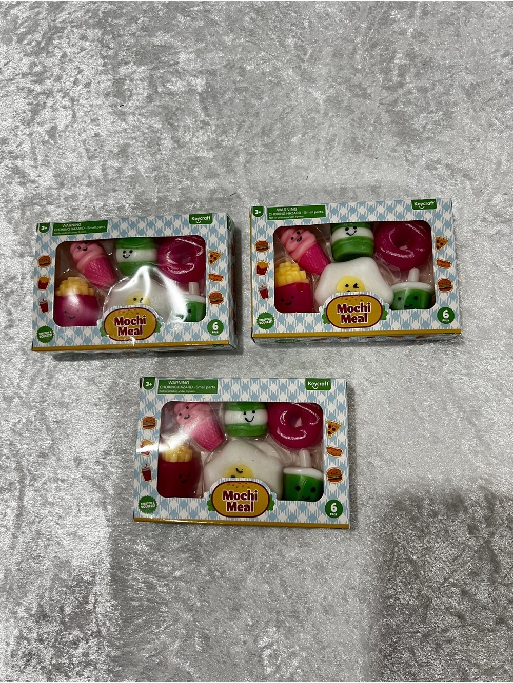 Lot of 3 Mochi Meal Squishy Toy Kids Age 3+ Stretch & Squeeze Keycraft